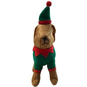Plush Dog in Elf Outfit – Christmas Holiday Decor